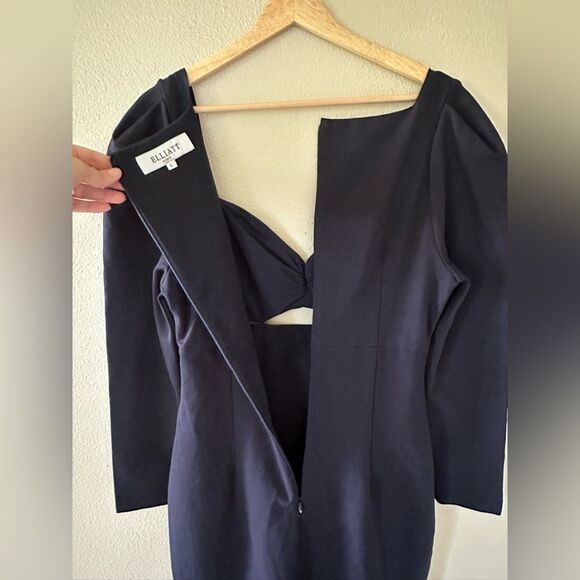 Elliatt Scarlette Navy Blue Midi Long Sleeve Cutout Cocktail Dress Size L - Picture 11 of 12